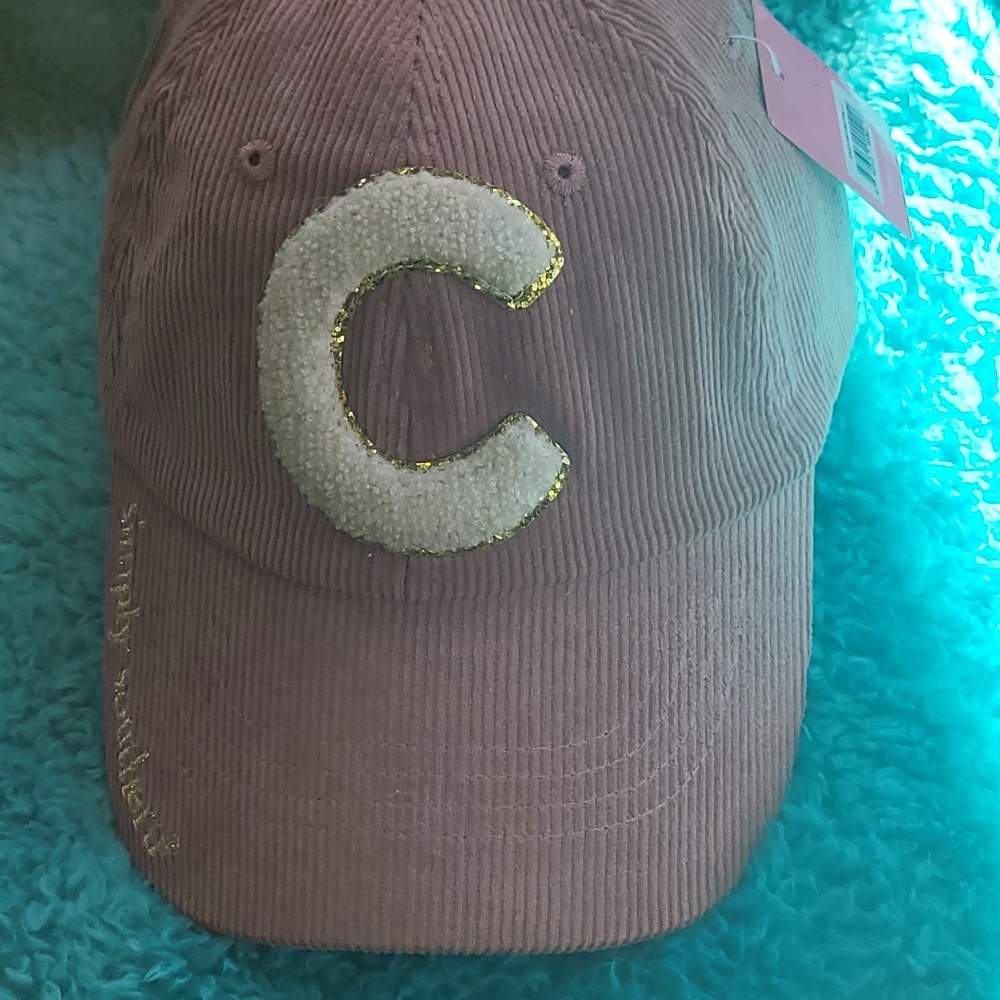 NWT Simply Southern baseball hat corduroy initial C pink
